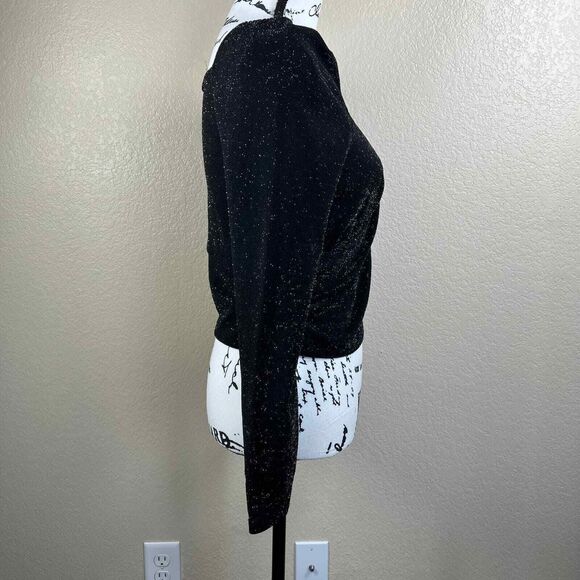 1 state black glitter print  top Cropped Textured Wrap Top long sleeve size M - Picture 10 of 16